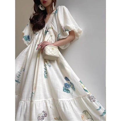 New French High-end Retro Printed Vacation Style Dress