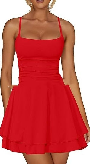 Solid Color Strappy Low-cut Backless Short Dress