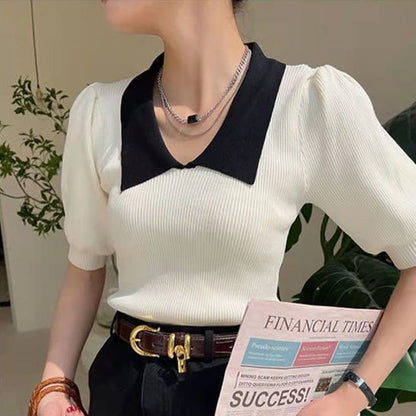 Fashion Puff Sleeve Knitwear Women's Top