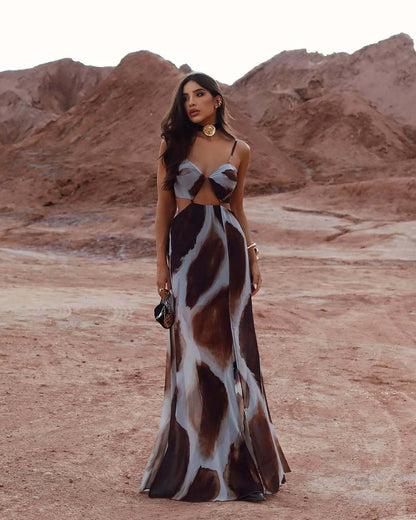 Tie-dye Sexy Front Empty Spaghetti Straps Sleeveless Elegant Vacation Dress