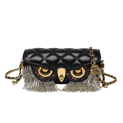 Women's Fashion Rhombus Tassel Owl-shaped Shoulder Chain Bag