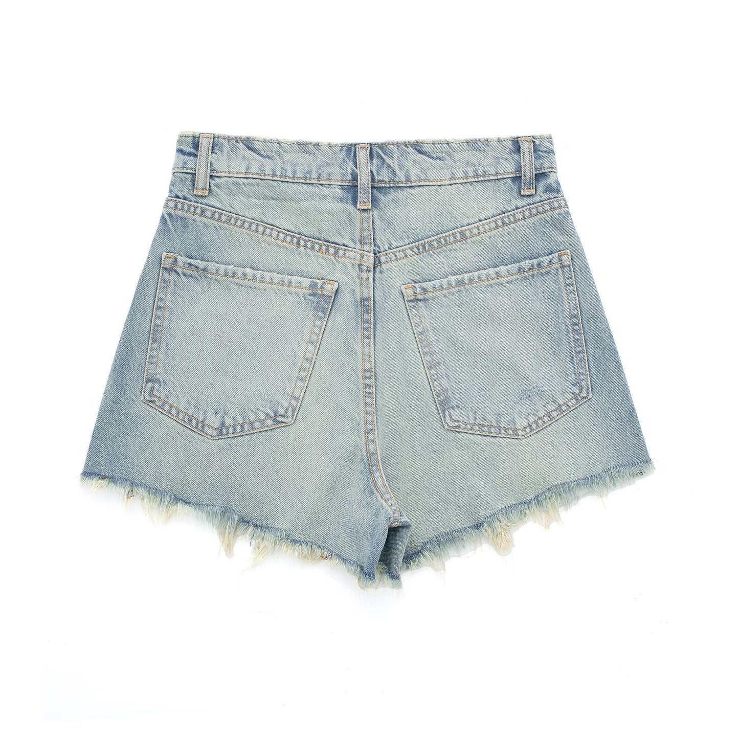 Perforated Hole Decoration High Waist Denim Shorts