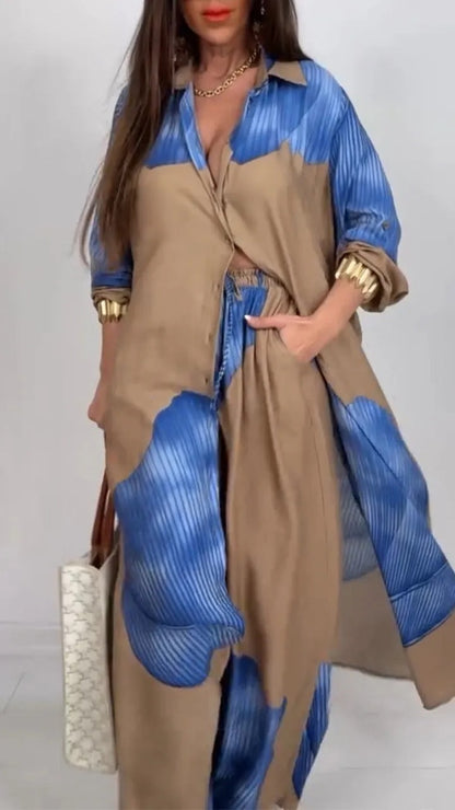 European And American Three-quarter Sleeve Printed Top And Pants Commute Leisure Suit