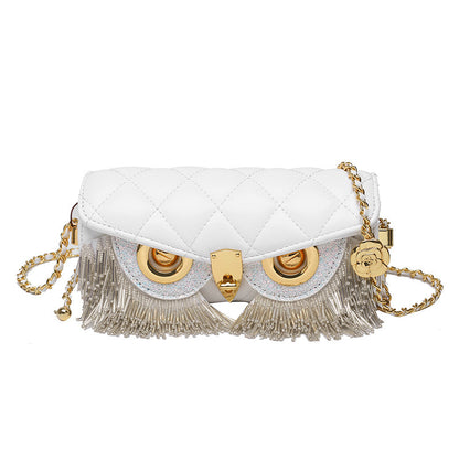 Women's Fashion Rhombus Tassel Owl-shaped Shoulder Chain Bag