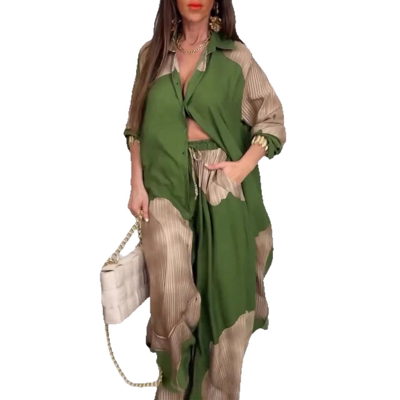 European And American Three-quarter Sleeve Printed Top And Pants Commute Leisure Suit