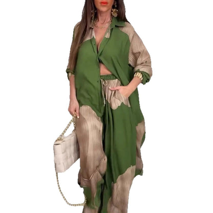 European And American Three-quarter Sleeve Printed Top And Pants Commute Leisure Suit