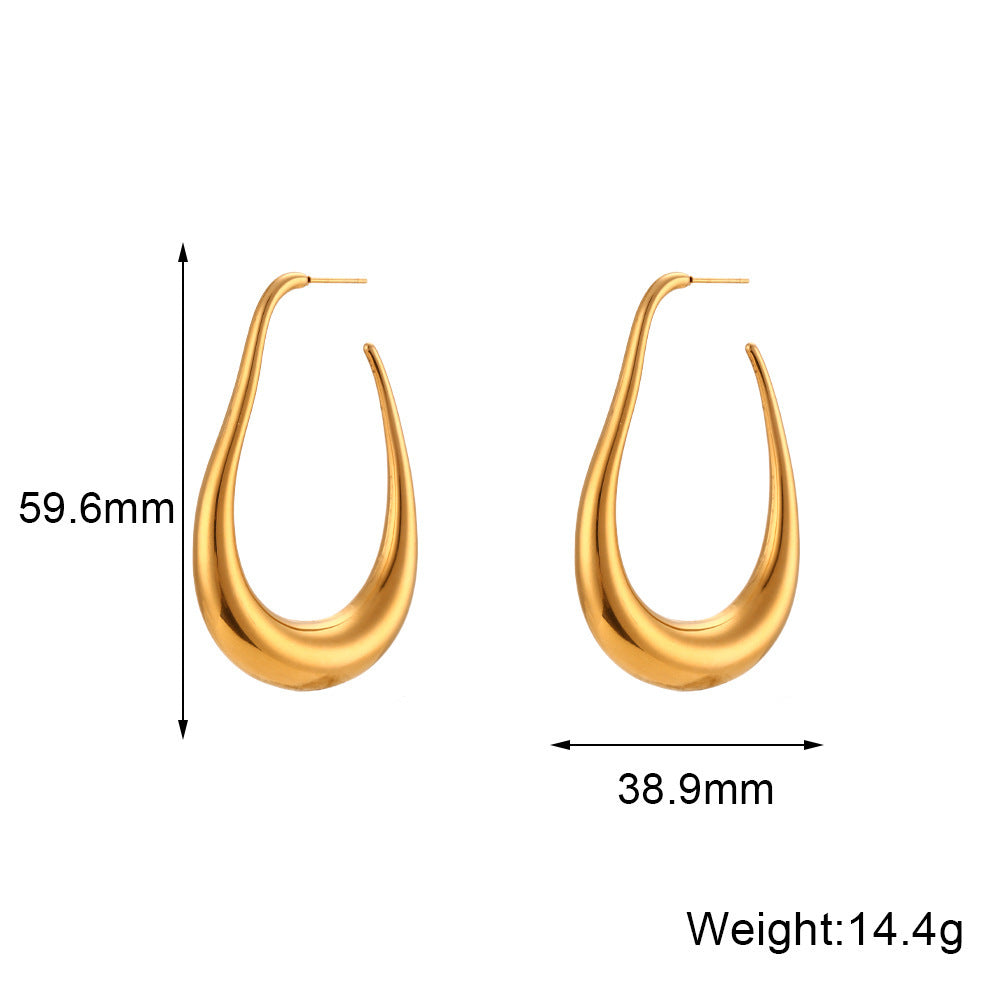 Fashion Simple Stainless Steel Plated 18K Curve Hook Earrings