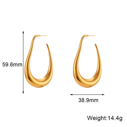 Fashion Simple Stainless Steel Plated 18K Curve Hook Earrings