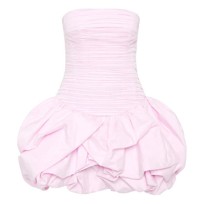 Off-the-shoulder Tube Top Floral Pleated Sexy Dress