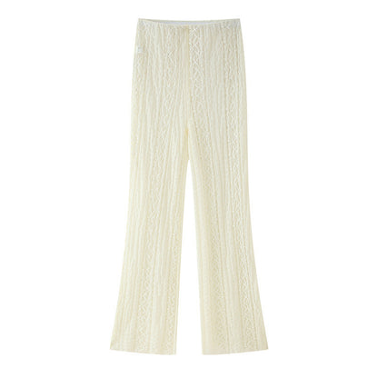 Top And Trousers Two-piece Set With Pointed Lace At Hem