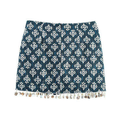 European And American Style Design Beaded Printed Culottes