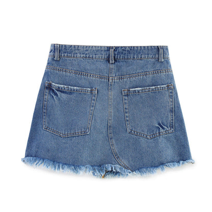 European And American Hole Denim Mini Skirt
