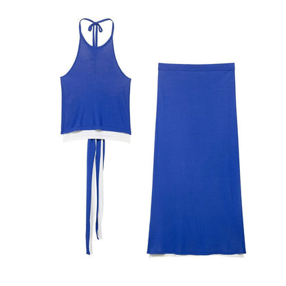 European And American Style Double-layer Knitted Halter Top Skirt
