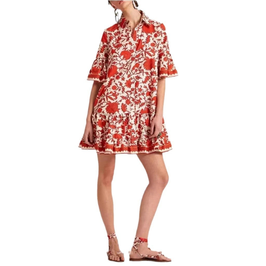 Women's Wear Bell Sleeve Printed Loose Casual Dress