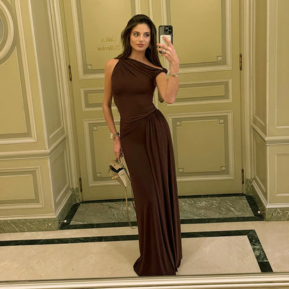 Women's Twisted Waist Irregular Pleated Sexy Dress