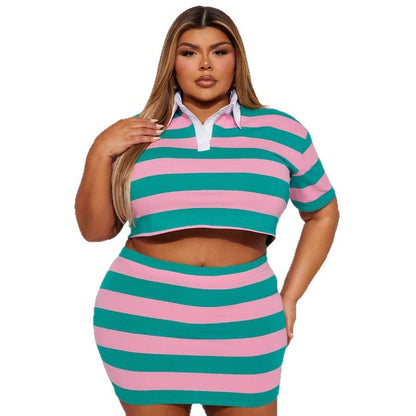 Women's Cropped Striped Shirt Collar Suit