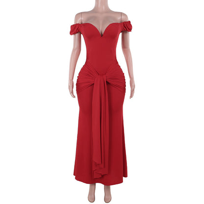 Off-shoulder V-neck Dress Women