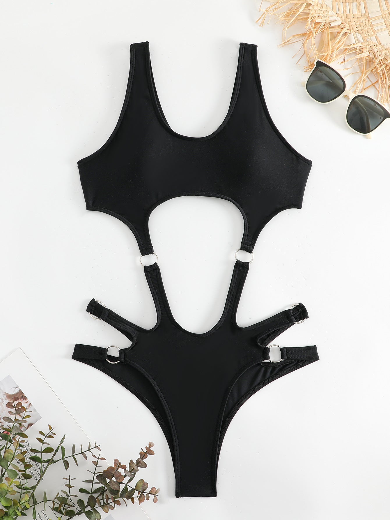 Women's Solid Color Ring One-piece Swimsuit Sexy Bikini