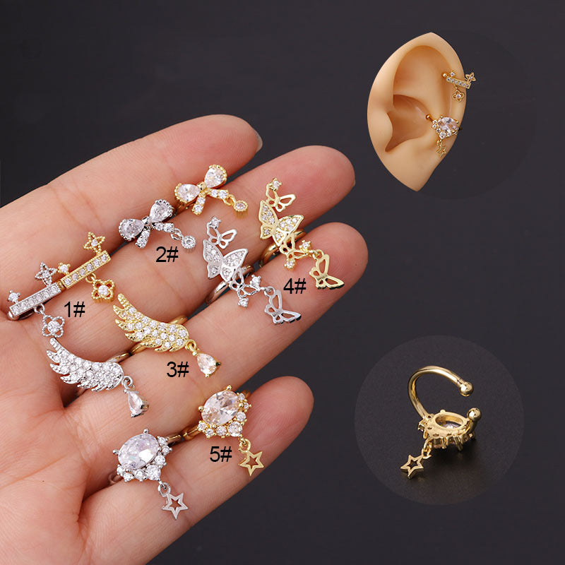 Bow Feather Fashion Zircon Ear Cuffs Simple Temperament