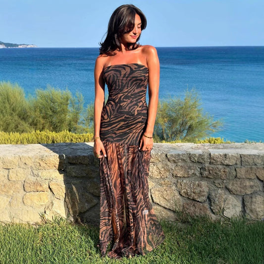 Sexy Hot Girl Tube Top Backless Mesh Dress