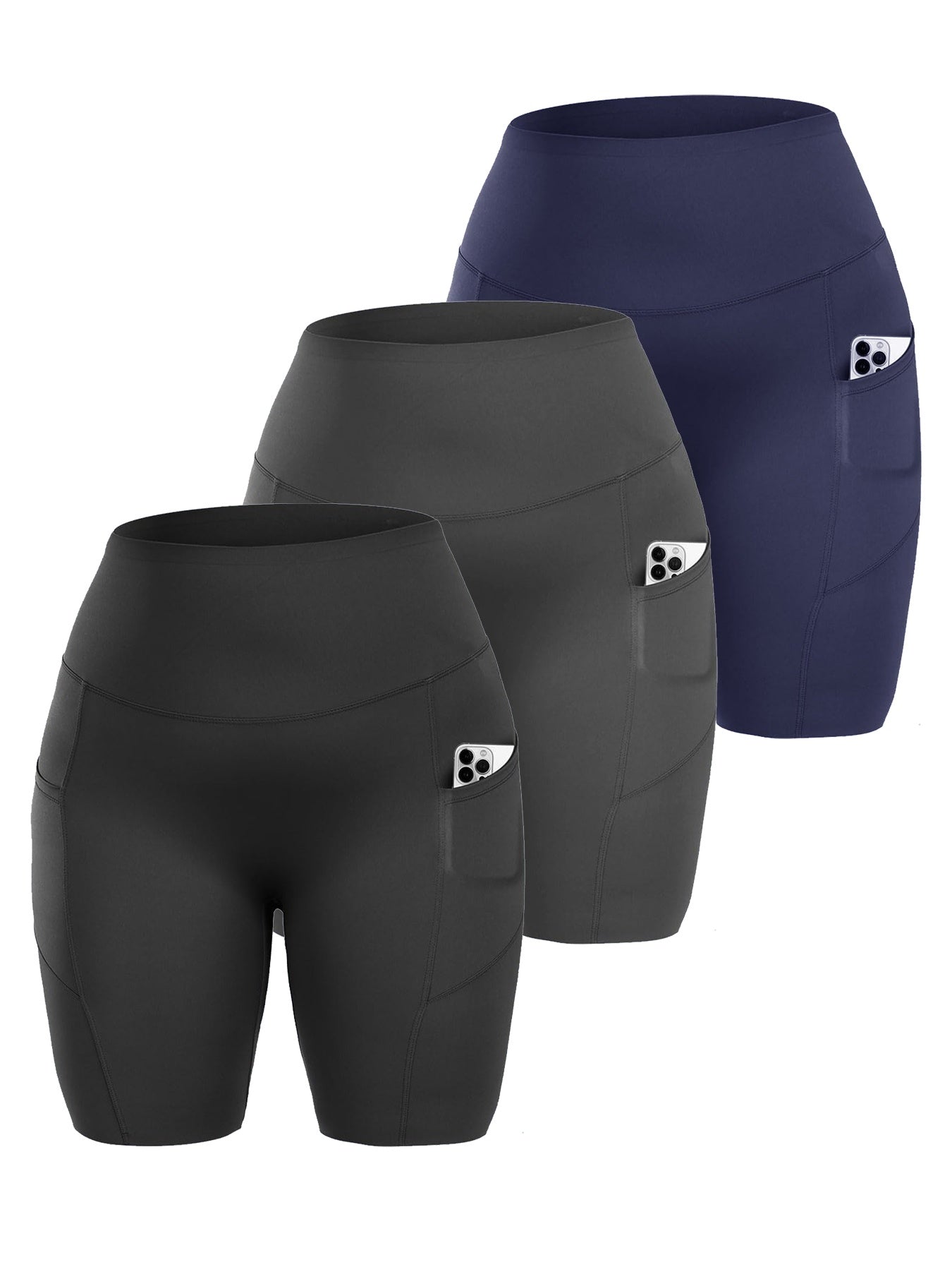 Set Of 3 - Yoga Pants - Three Points High Waist To Tuck The Abdomen