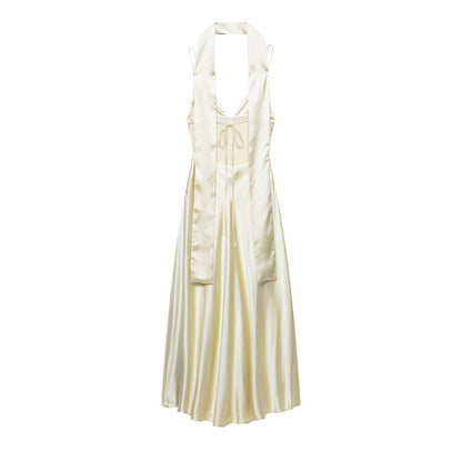 Thin Scarf With Silk Satin Texture Long Halter Dress