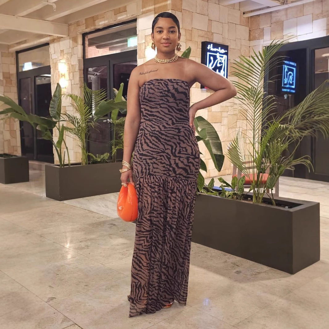 Sexy Hot Girl Tube Top Backless Mesh Dress