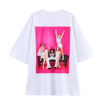 European And American Style Women's Fashion Casual Round Neck Loose Half Sleeve Printed T-shirt