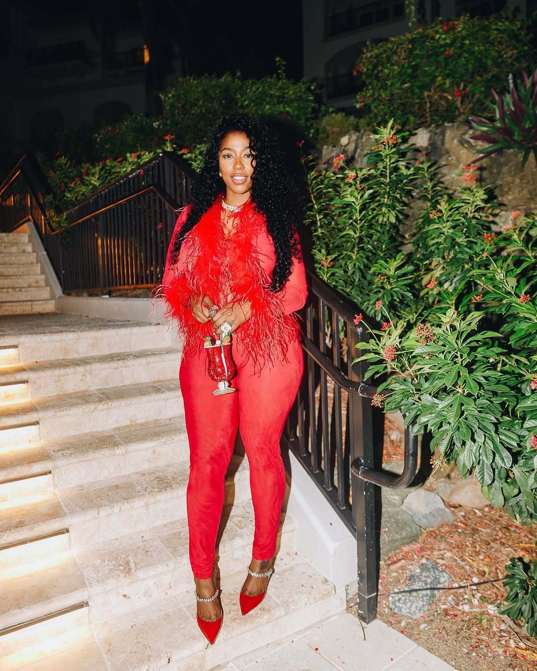 Fur Collar Trendy Lace Up Top Tight Stretch Trousers Suit