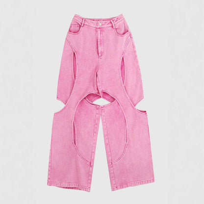 Women's American-style High Street Stitching Hole Worn Jeans