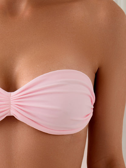 Women's Split Tube Top Pleated Lace-up Bikini Swimsuit