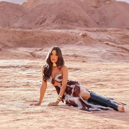 Tie-dye Sexy Front Empty Spaghetti Straps Sleeveless Elegant Vacation Dress