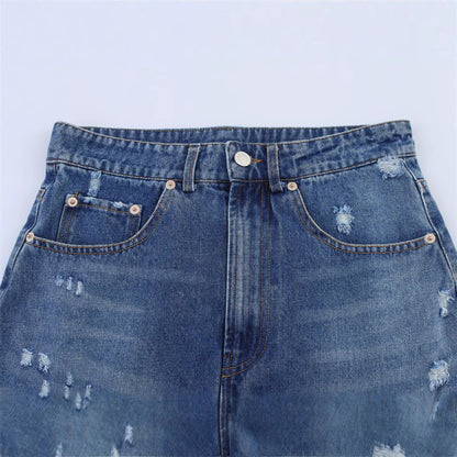 European And American Hole Denim Mini Skirt