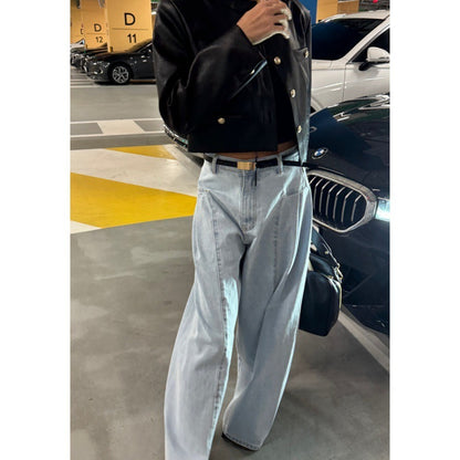 Women's Korean-style Temperament High Waist Pleated Stitching Wide-leg Jeans