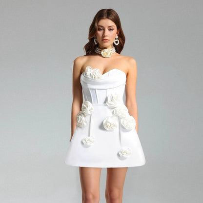 European And American Three-dimensional Flower Decoration Tight Strapless Bandage One-piece Dress