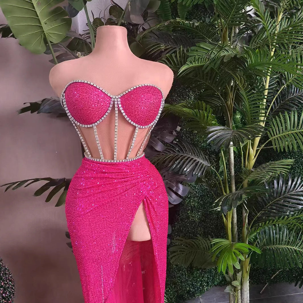 Women's Casual All-match Shiny Rhinestone Sequins Top Dress Suit