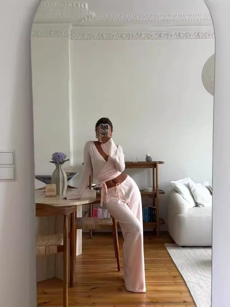 Casual Long-sleeved Knitted Solid Color Commute Trousers Suit