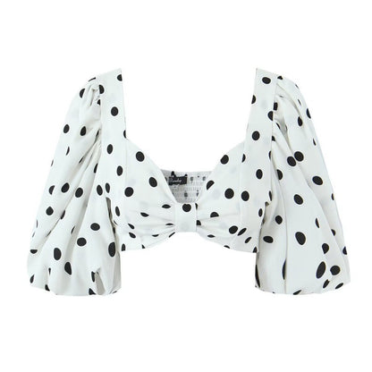 Seaside Vacation Sexy Polka Dot Split Top Mid-length Dress Set