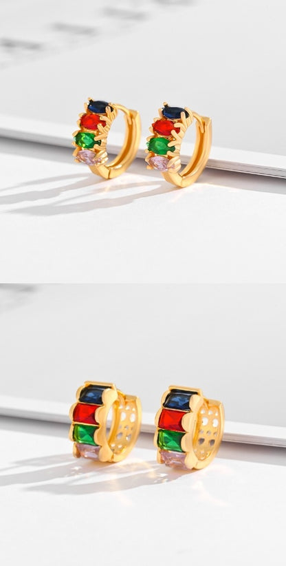 Fashion Multi-style Square Crystal Zircon Ornament Gold Plated Diamond Ear Ring