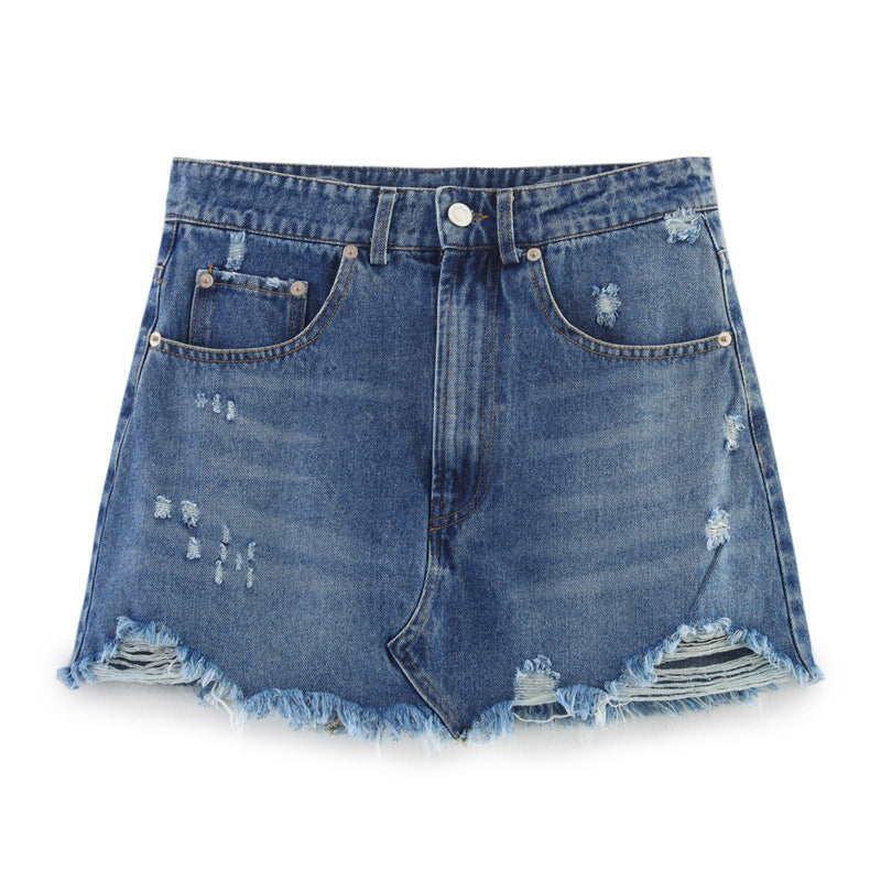 European And American Hole Denim Mini Skirt
