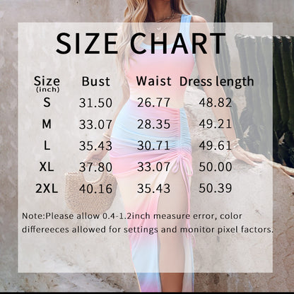 Women's Summer Sexy Sleeveless Side Split Drawstring Bodycon Ruched Tank Dress