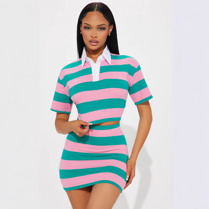 Women's Cropped Striped Shirt Collar Suit