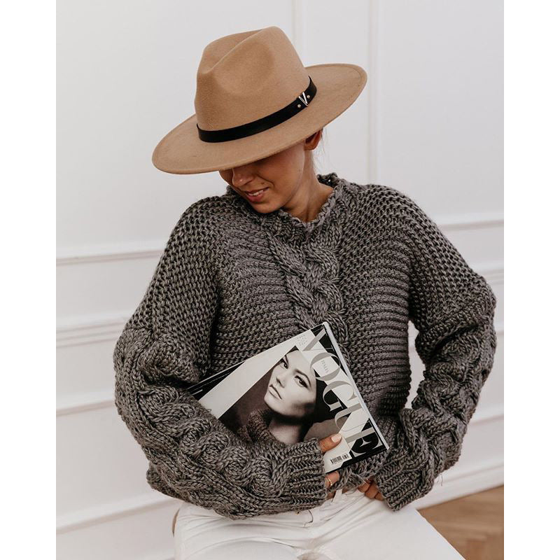 Solid color pullover round neck twist loose sweater