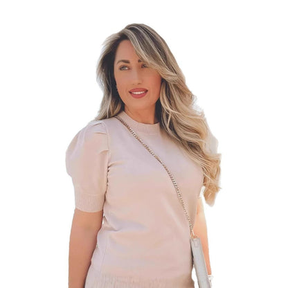 Half Turtleneck Lantern Sleeve Sweater Short Sleeve Pleated Sweater