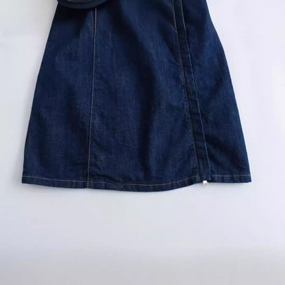 French Fashion Round Neck Slim Fit Denim Sleeveless Dress