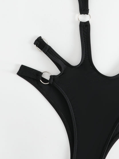 Women's Solid Color Ring One-piece Swimsuit Sexy Bikini