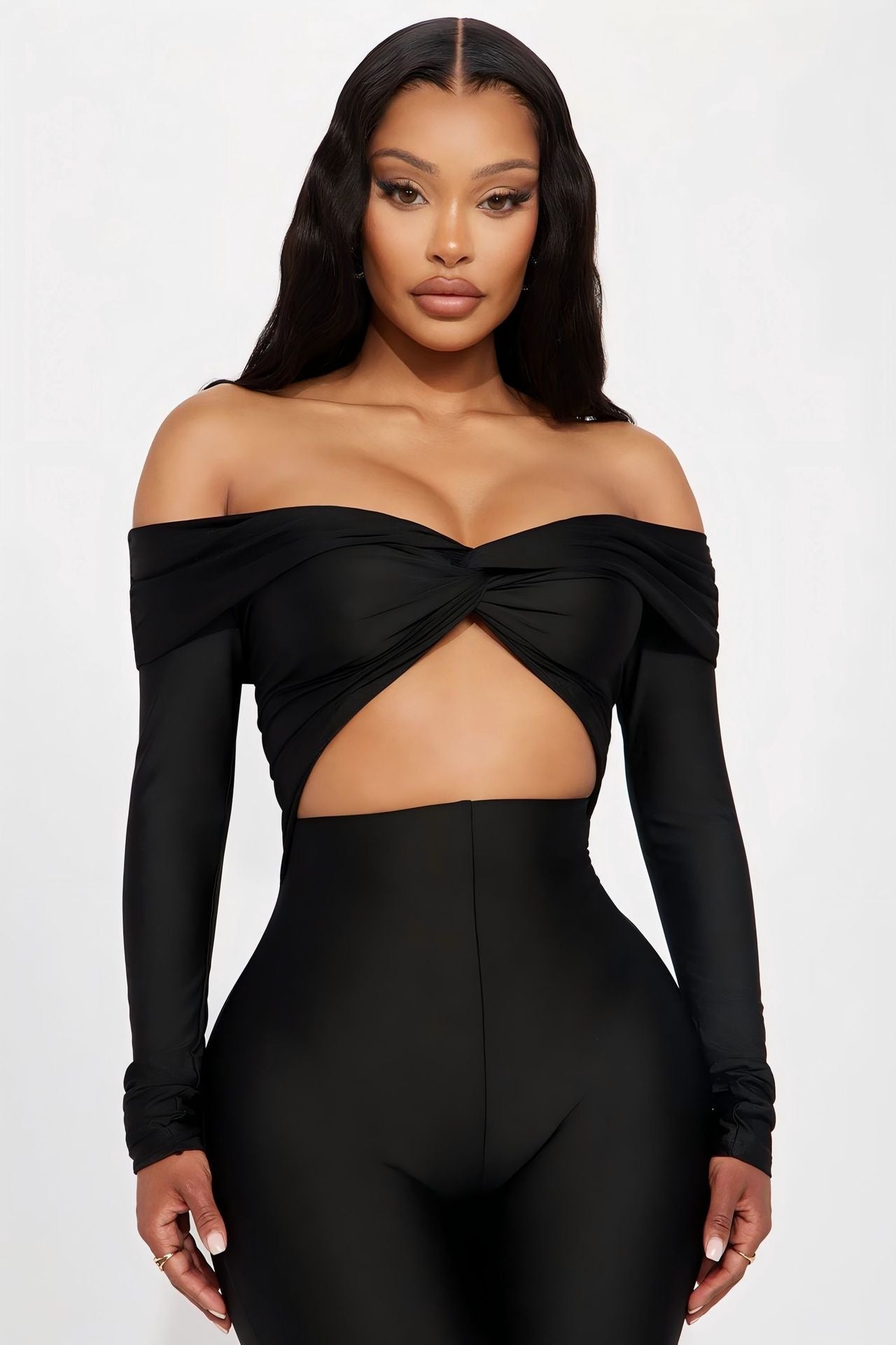 Women's V-neck Long Sleeve Top High Waist Jumpsuit