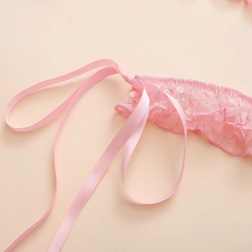 Embroidered Lace Underwear Backless Hollow-out Sexy 4 PCs Set