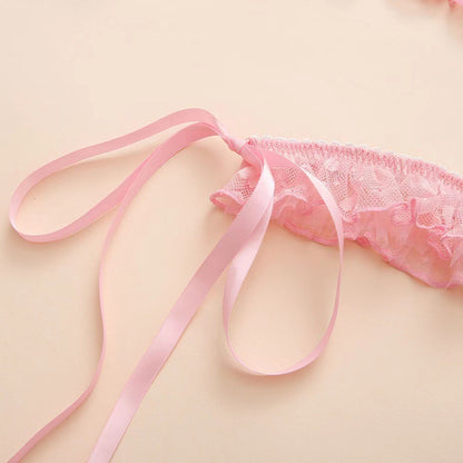 Embroidered Lace Underwear Backless Hollow-out Sexy 4 PCs Set