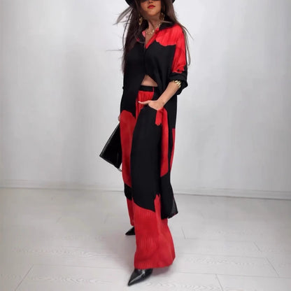 European And American Three-quarter Sleeve Printed Top And Pants Commute Leisure Suit